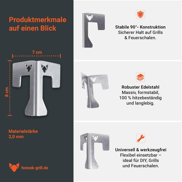 FENNEK Universal Abstandshalter 4er Set für Feuerplatten | Für Feuertonne, Feuerschale & Kugelgrill