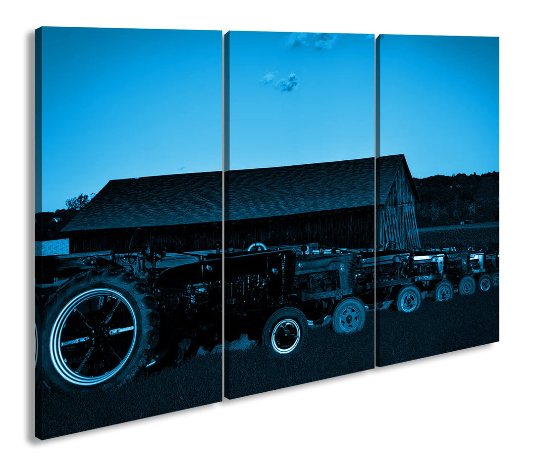 deyoli Traktoren auf einer Farm Format 120x80 3Teilig Effekt: Monocrome Blau als Leinwandbild, Motiv