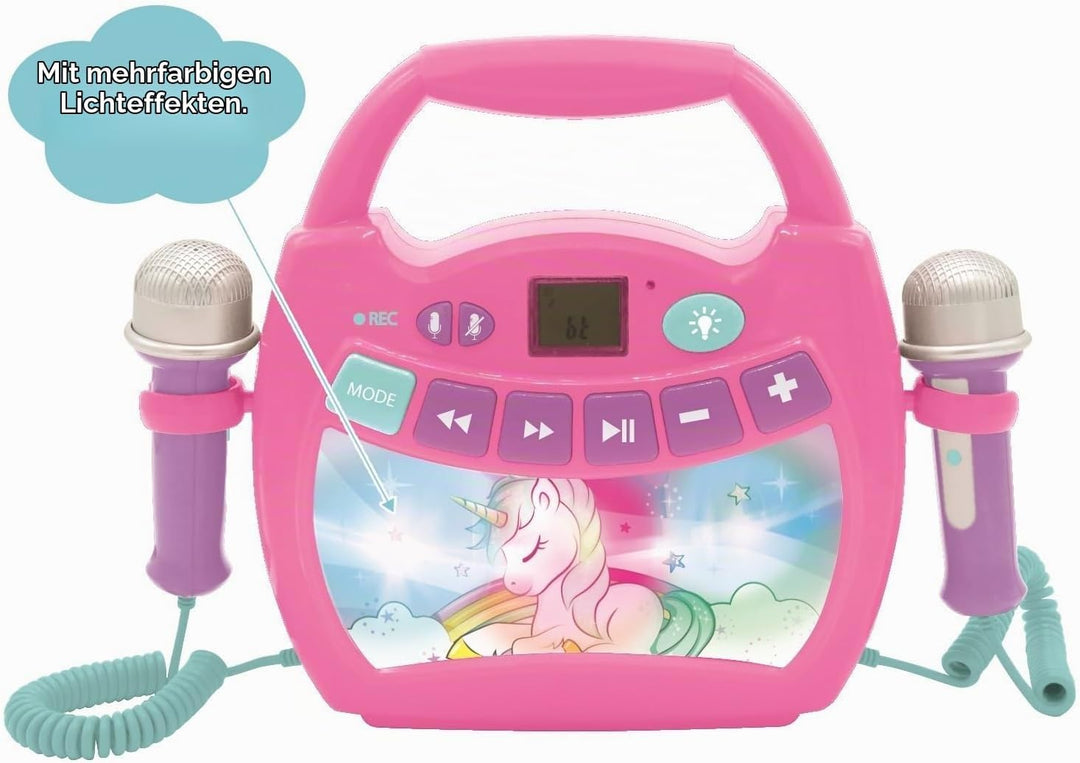 Lexibook Einhorn- Tragbarer digitaler Karaoke-Player für Kinder - Mikrofone, Lichteffekte, Bluetooth