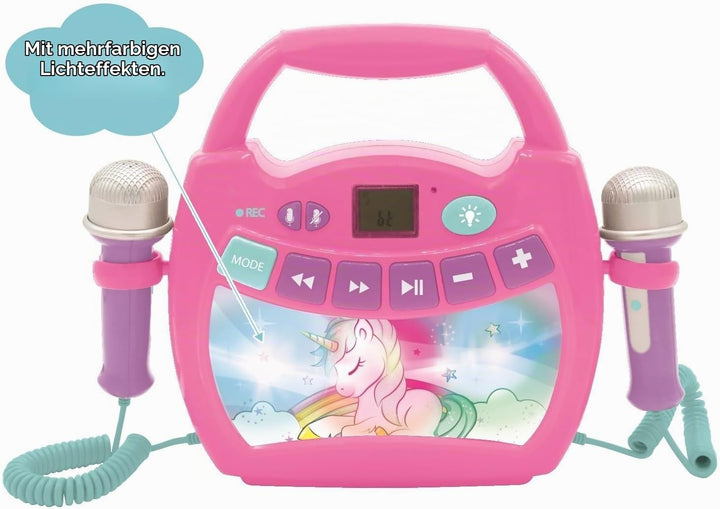 Lexibook Einhorn- Tragbarer digitaler Karaoke-Player für Kinder - Mikrofone, Lichteffekte, Bluetooth