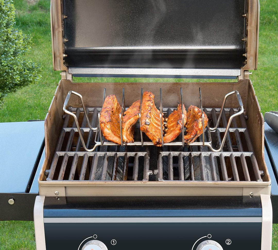 Rosenstein & Söhne Grill-Gestell-Halter: 2er-Set 2in1-Sparerib-Halter & Bratenkorb für Grill & Ofen,
