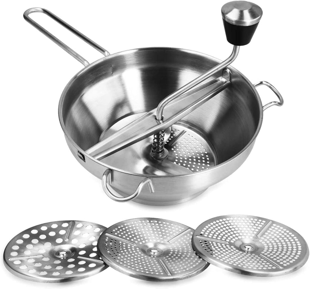 Hominas Manueller Lebensmittelmixer, Passiergerät aus Edelstahl mit 3 Siebeinsatz Rotationsmühle Pas