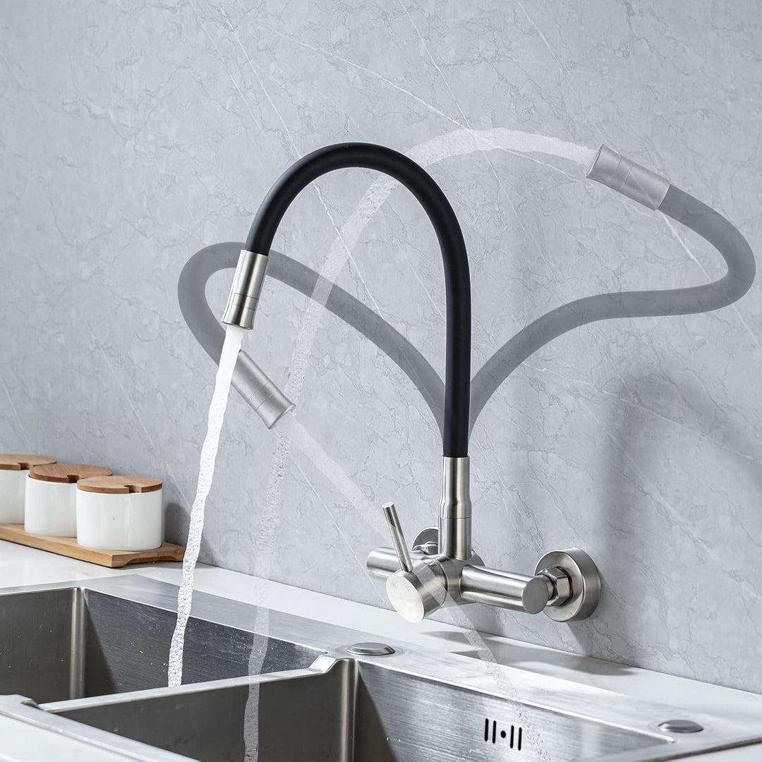 Wasserhahn Küche Wandmontage,Edelstahl Wandarmatur Küche mit 2 Wasserstrahlarten, Küchenamatur mit F