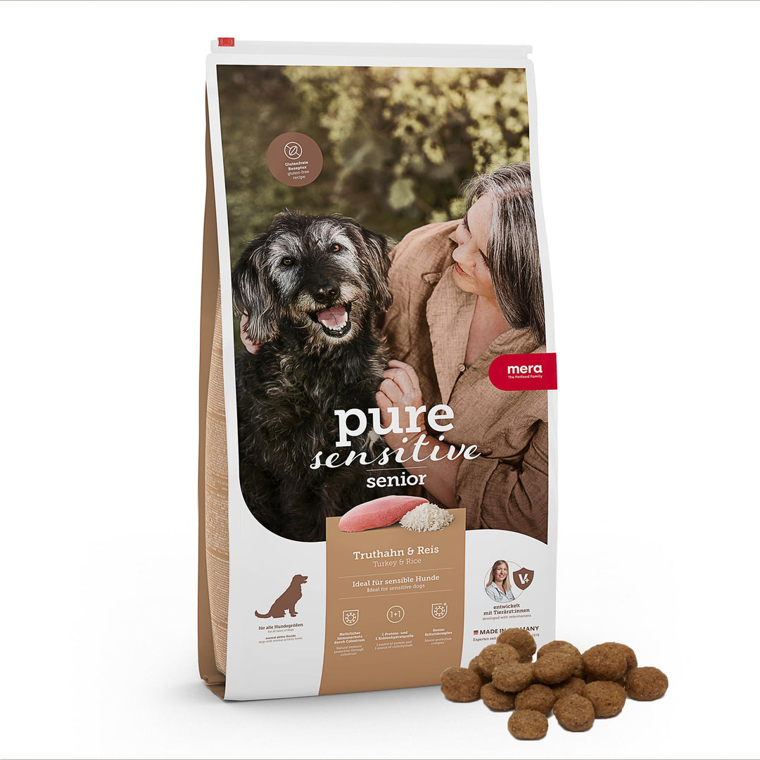 MERA pure sensitive Senior Truthahn und Reis Hundefutter – Trockenfutter für die tägliche Ernährung