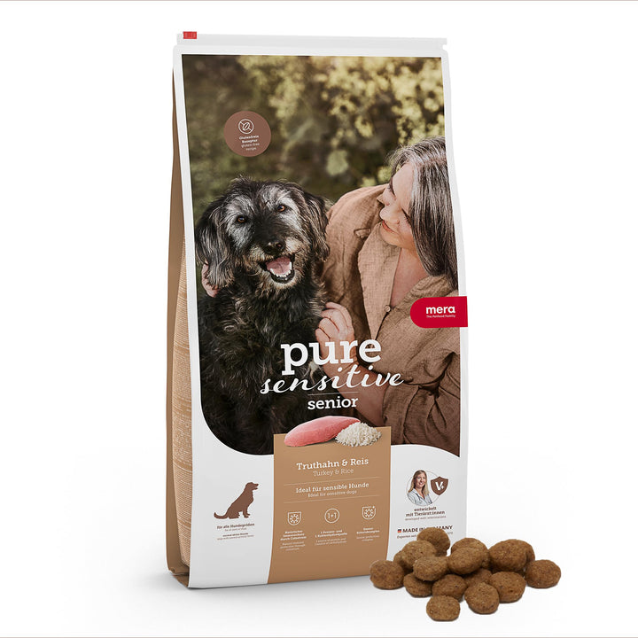 MERA pure sensitive Senior Truthahn und Reis Hundefutter – Trockenfutter für die tägliche Ernährung