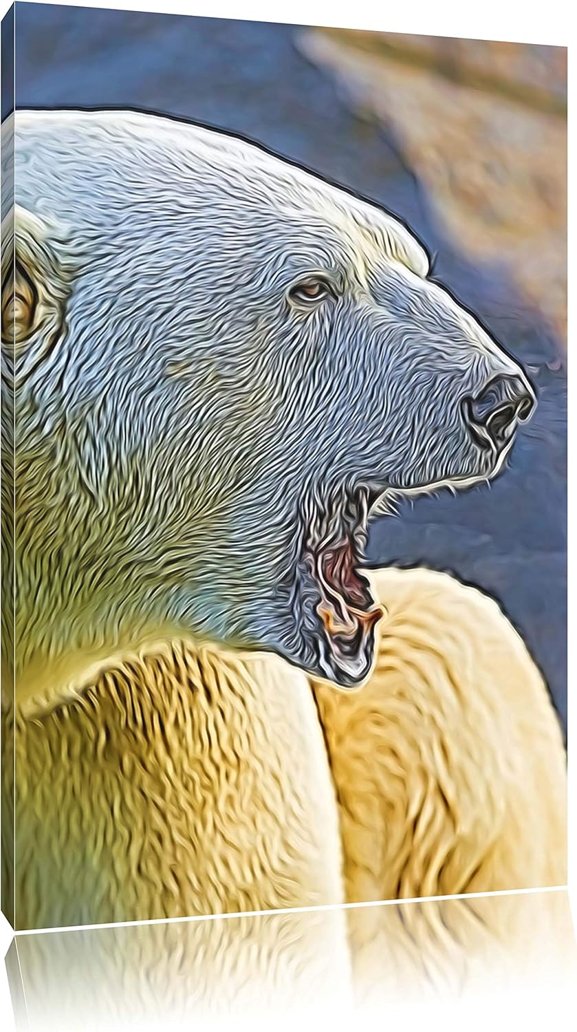 brüllender Eisbär Deluxe Format: 100x70 cm auf Leinwand, XXL riesige Bilder fertig gerahmt mit Keilr