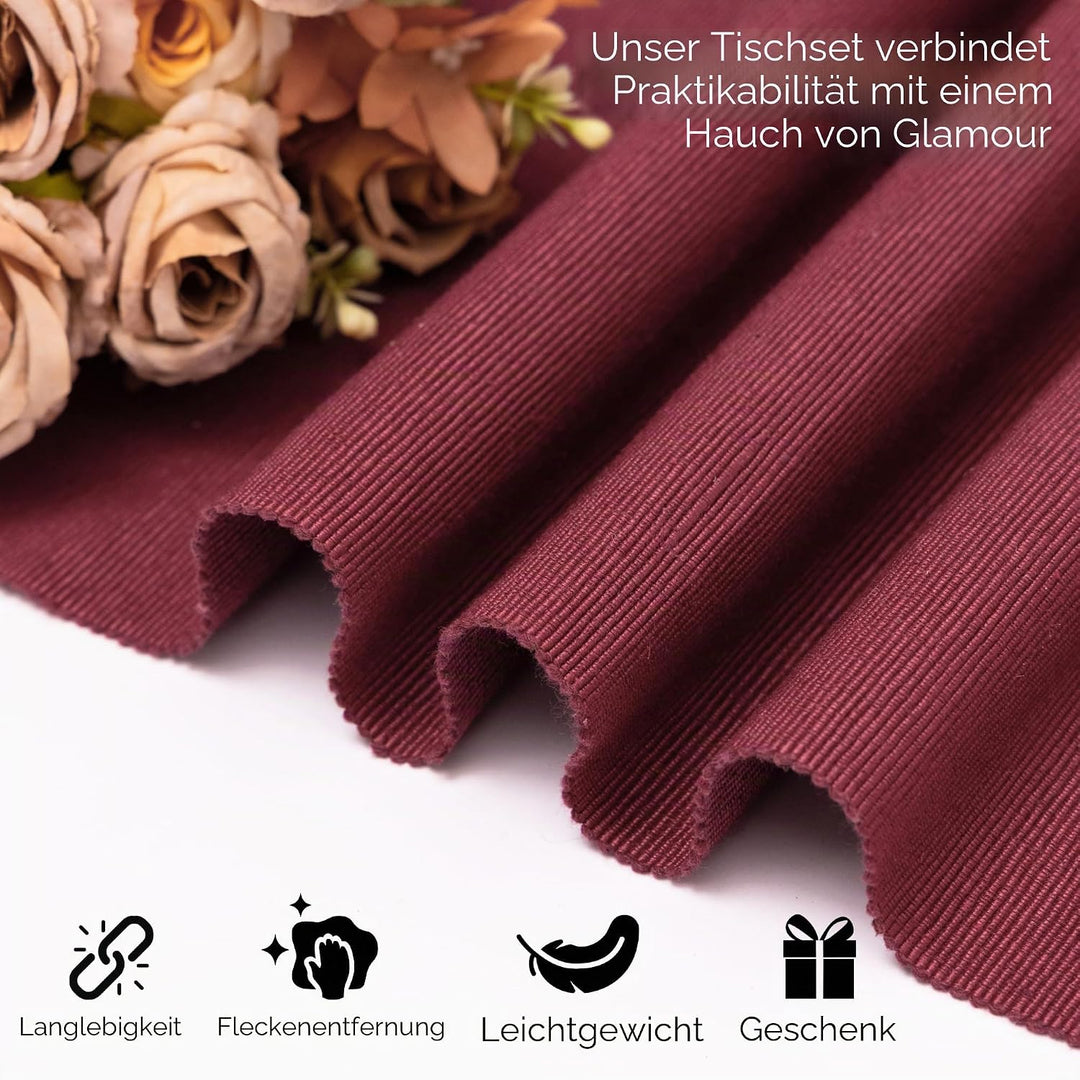 Wein Red Dinning Placemat Set 4-48 * 33 cm feiner Gerippter Baumwollküchen Küchentisch Tischemat für