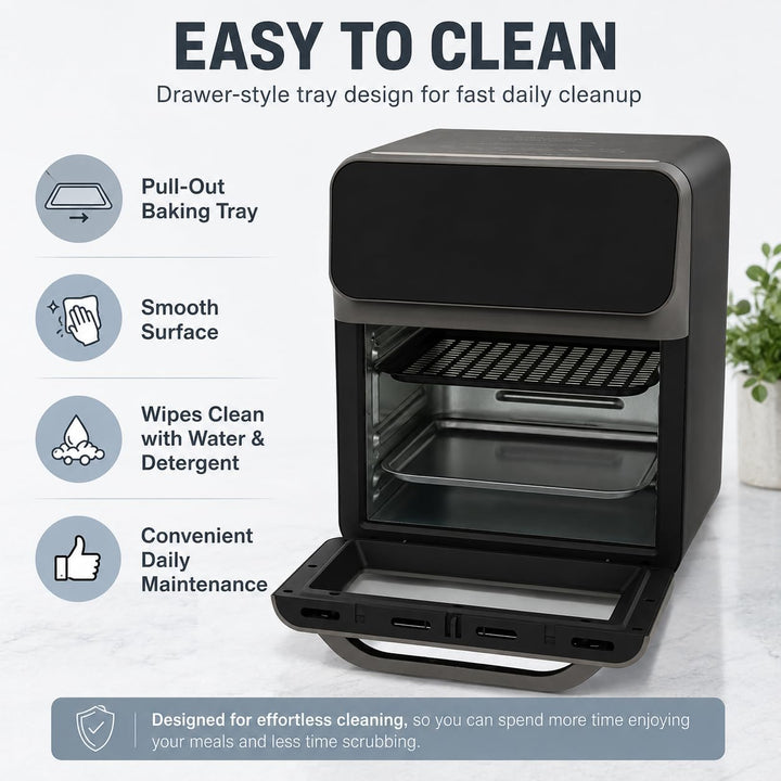 Mini Backofen 13 Liter, 1350W Elektrobackofen LCD-Touchscreen Minibackofen mit 15-60 min. Timer, Hei