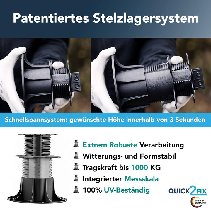 QUICK2FIX® Plattenlager/Stelzlager höhenverstellbar 75-195mm (Grösse XL) - Fugenkreuz | 12 Stk. Grös