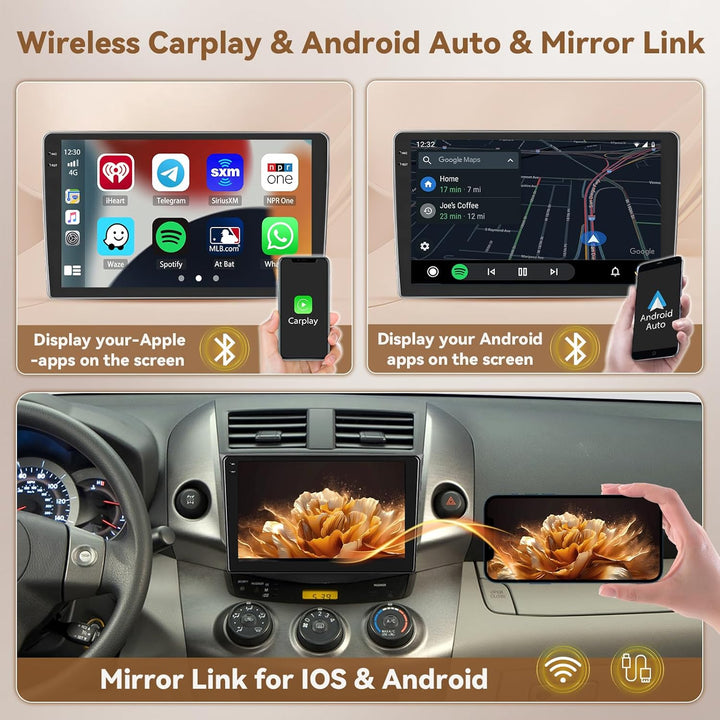 Hikity Android 15 4+64G Autoradio für Toyota RAV4 2007-2011 mit 9 Zoll Incell Touchscreen, Autoradio