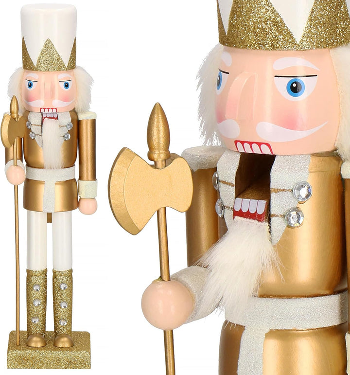SPRINGOS Nussknacker Figur aus Holz Soldat mit Hellebarde Höhe: 38 cm mit langem Bart und Glitter We