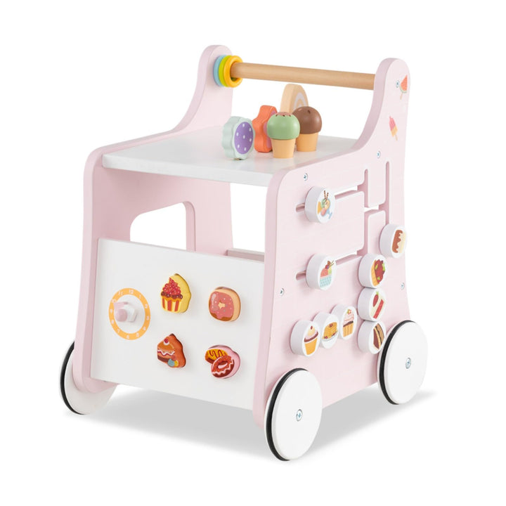 LIFEZEAL Lauflernhilfe Holz, Baby Lauflernwagen mit süssem Zubehör, Montessori Lauflernspielzeug mit