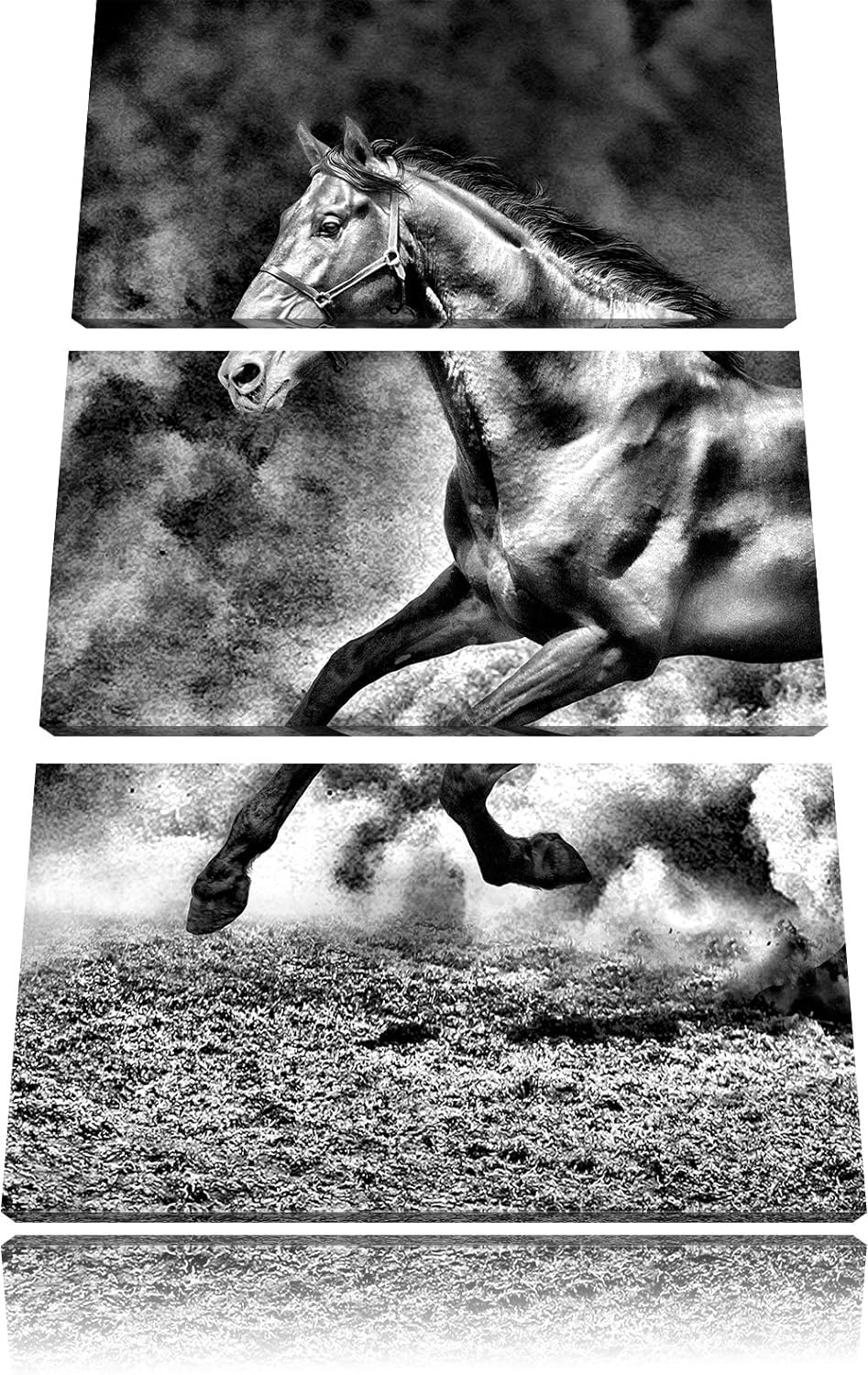 Pixxprint Dark Schwarzer Hengst als Leinwandbild/Grösse: 3 Teilig (120x80) cm/Wandbild/Kunstdruck/fe