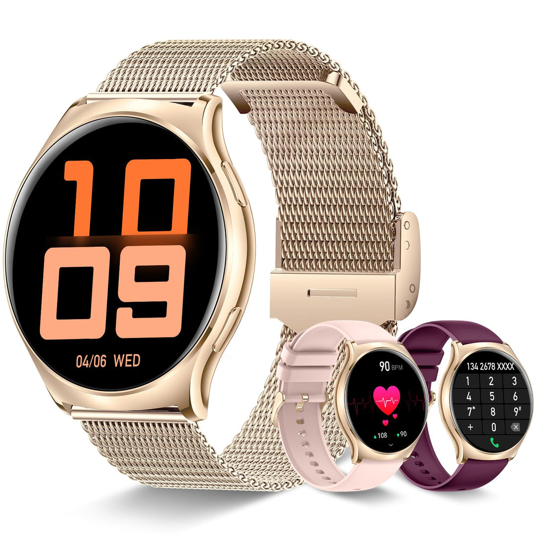 Smartwatch Damen mit Telefonfunktion,1.43" AMOLED Touchscreen Smartwatch Damenuhr Rund für Android i