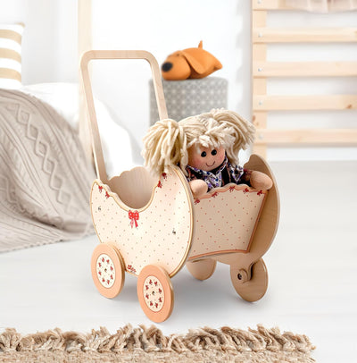 Dida - Der Puppenwagen Aus Holz Dekoration Schleife ist EIN Holzpuppenwagen Zum Schieben Der Puppen