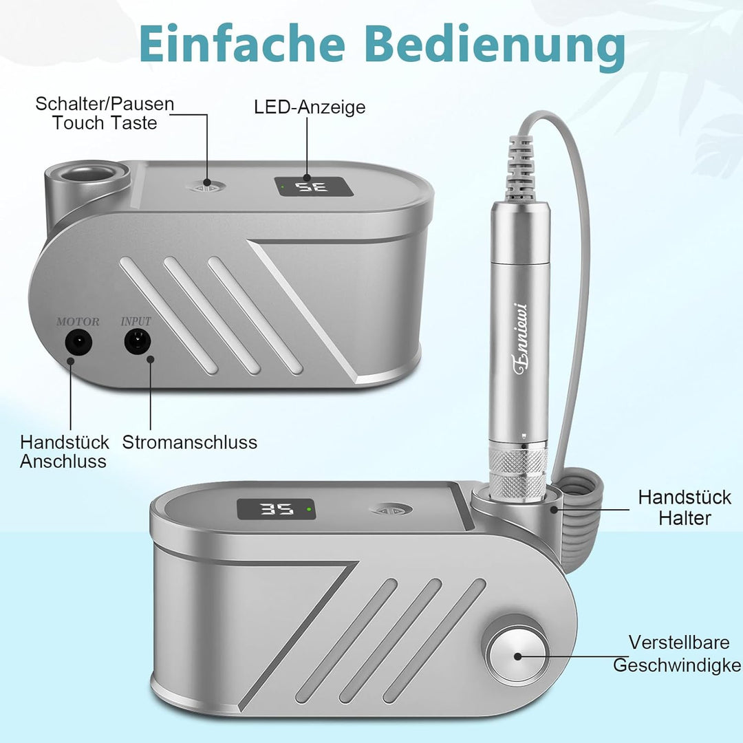 Enniewi Nagelfräser, 35000U/M Professioneller Nagelfräser für Gelnägel und Acrylnägel, Maniküre Pedi