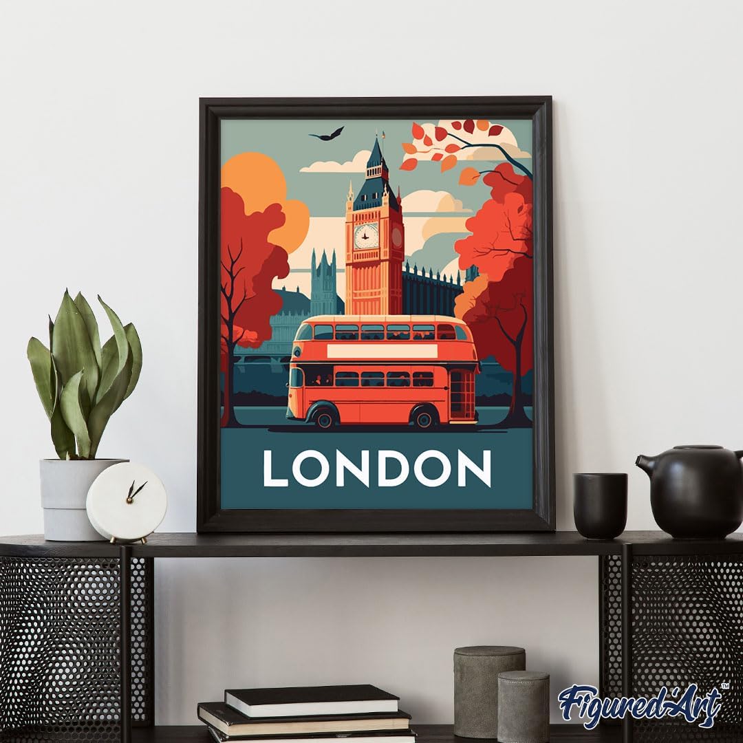 Figured'Art Malen Nach Zahlen Erwachsene Reiseposter London - Paint by Numbers Basteln DIY Bastelset