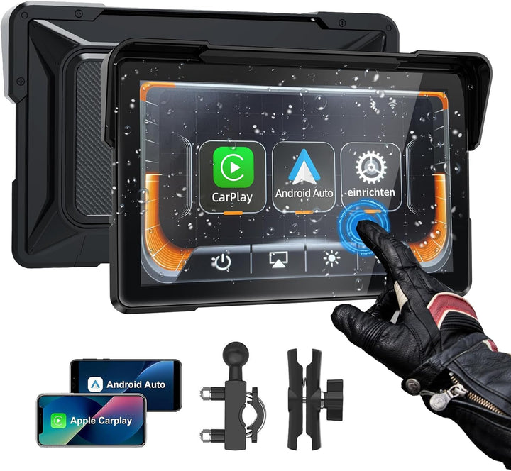 7 Zoll Motorrad Display mit Wireless CarPlay & Android Auto, 1000 Nits Helles Motorrad Navi Touchscr