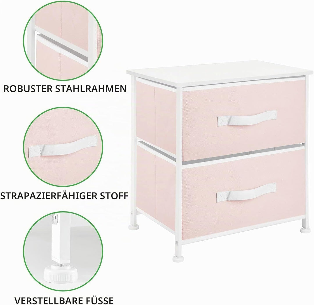 mDesign Nachttisch mit 2 Schubladen – Schrank Organizer aus Stoff, Metall und MDF – dekoratives Aufb