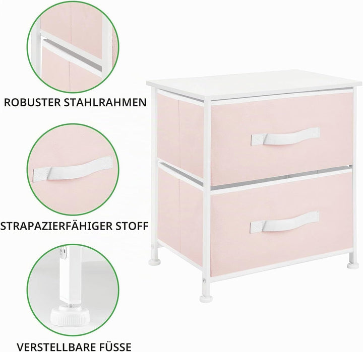 mDesign Nachttisch mit 2 Schubladen – Schrank Organizer aus Stoff, Metall und MDF – dekoratives Aufb