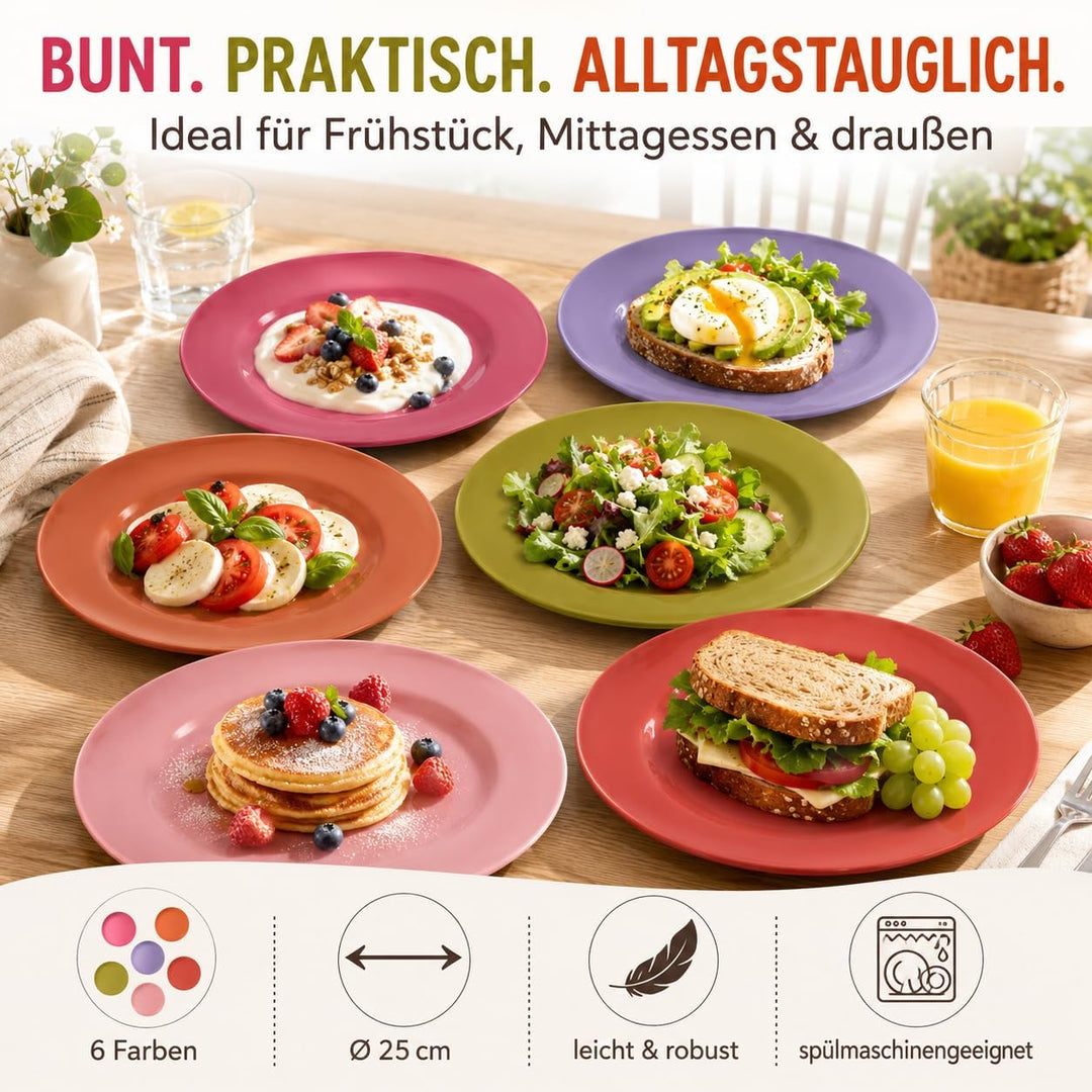 ReWu Melamin Teller 6er Set bunt, Essteller 25 cm | Essteller, BPA-frei, Essteller