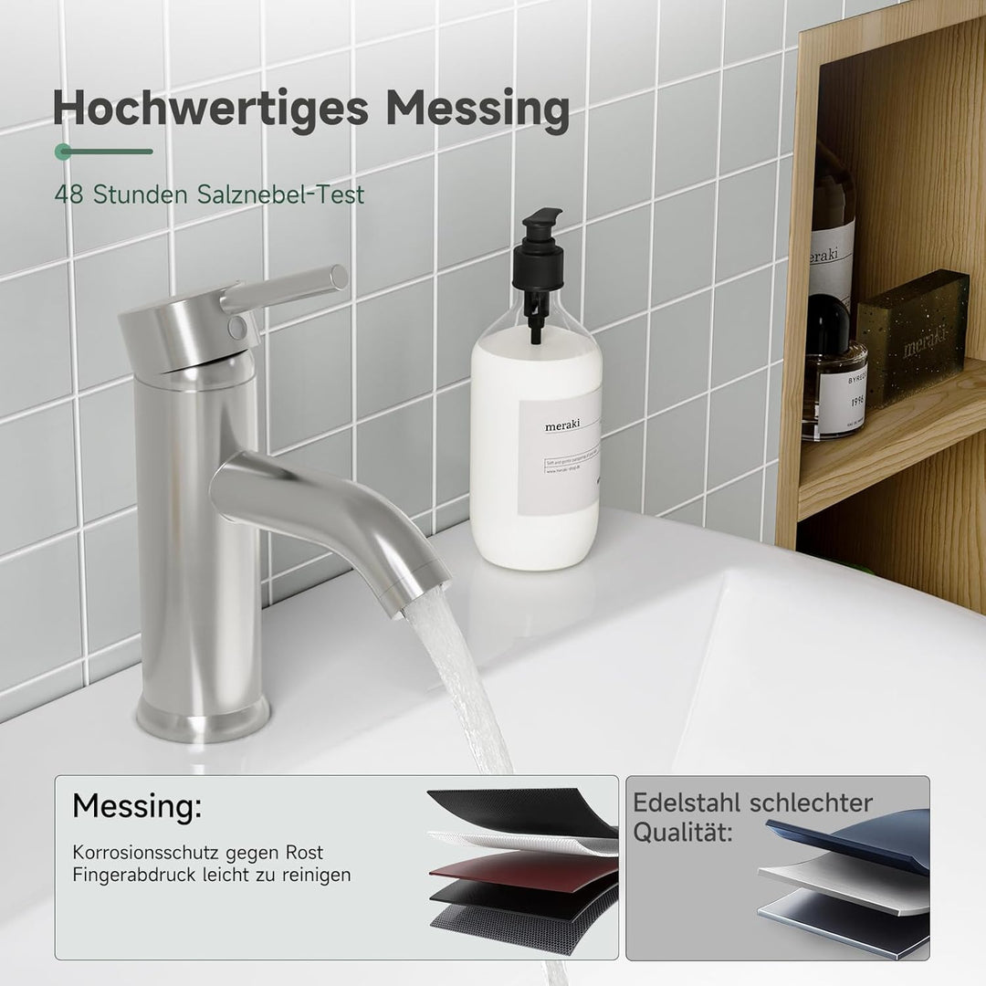 Wasserhahn Bad Gebürstet Nickel, Messing Einhebelmischer Waschbecken Armaturen, Mischbatterie Waschb