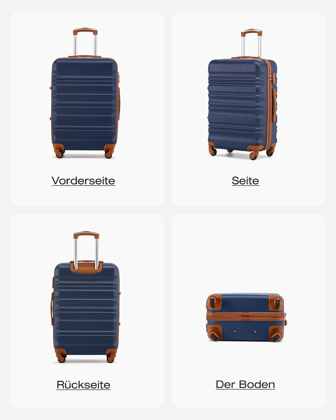 COOLIFE Hartschalen-Koffer Trolley Rollkoffer Reisekoffer mit TSA-Schloss und 4 Rollen (Blau/Braun,