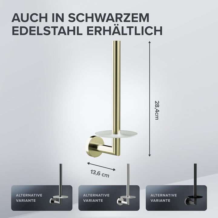 Ersatzrollenhalter Giskesanden Gold zum Bohren | aus Edelstahl und Glas | Toilettenpapier Rollen Auf