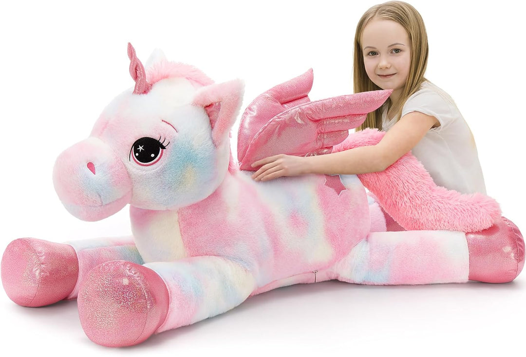 MorisMos Einhorn Kuscheltier gross XXL mit flügel, 110cm riesen Einhorn Stofftier Plüschtier, Gesche