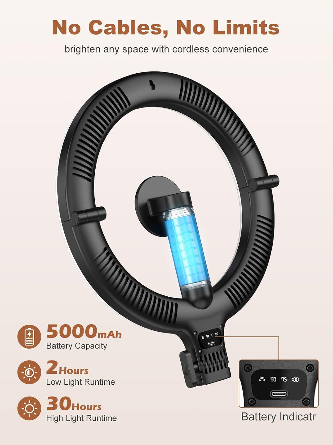 Smiling Shark Ringlicht 5000mAh Akku Selfie Licht mit Handyhalterung Magnet | 25cm Faltbar Tisch-Rin