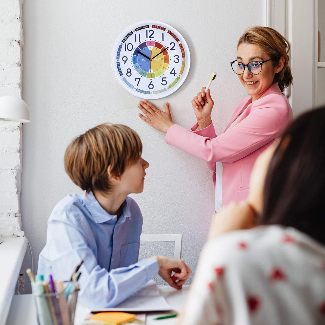 Lafocuse Lautlos Bunte Lernuhr für Kinder, Wanduhr für Jungen und Mädchen, Kinderwanduhr Ohne Ticken