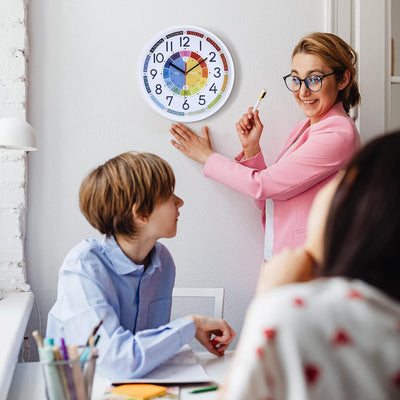 Lafocuse Lautlos Bunte Lernuhr für Kinder, Wanduhr für Jungen und Mädchen, Kinderwanduhr Ohne Ticken
