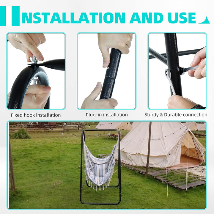 CCLIFE Hängesessel mit Gestell Kissen Hängeschaukel Hängestuhl Bis 100kg Indoor & Outdoor Garten Hän
