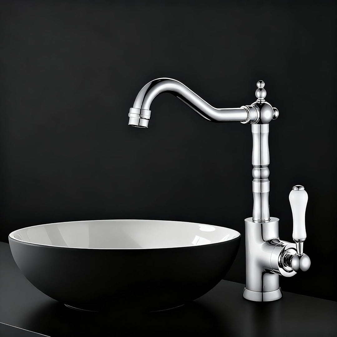 Wasserhahn Küche Retro, Küchenarmatur 360° Drehbar, Mischbatterie mit Einhebelmischer für Bad/Küche,