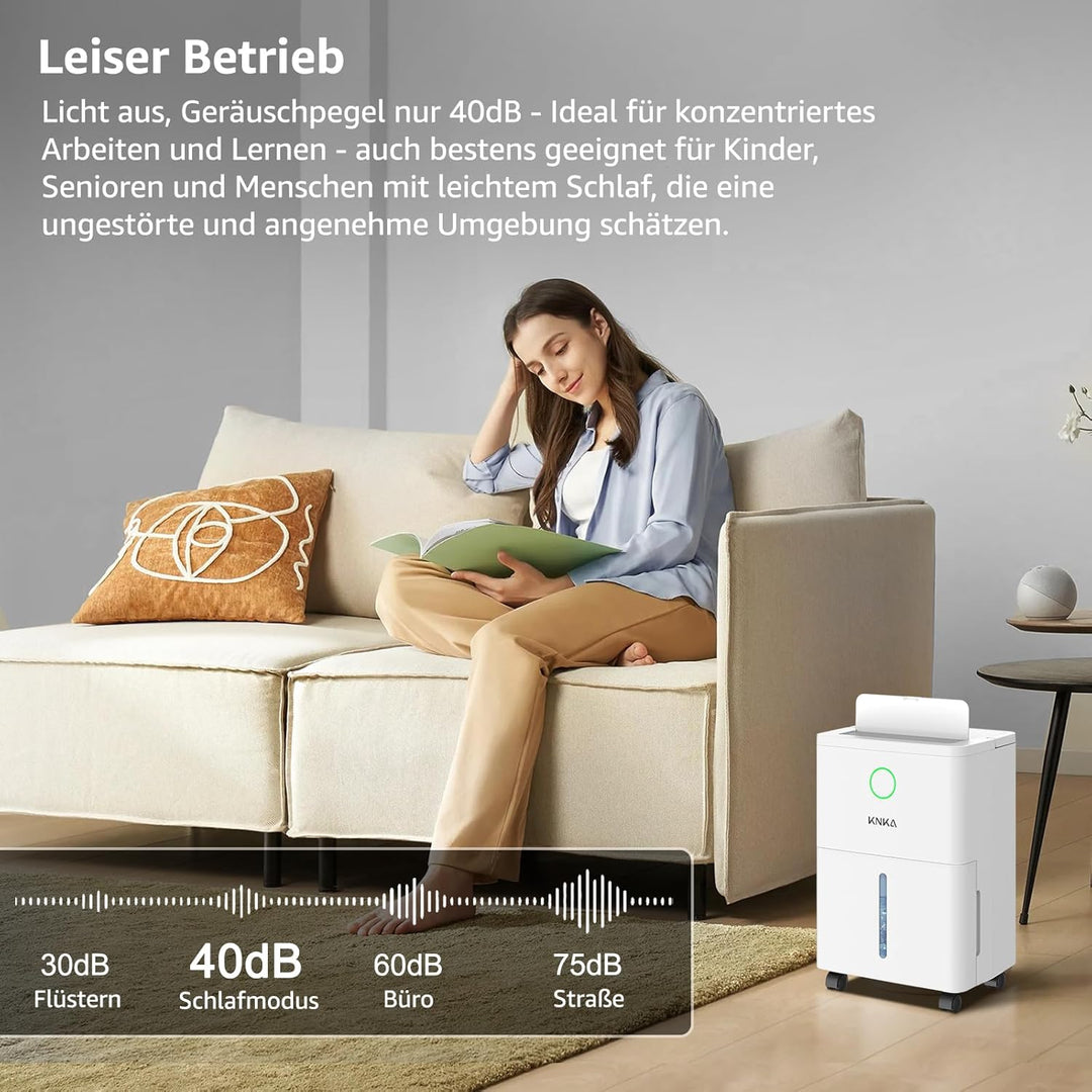 KNKA Luftentfeuchter, 9L/T, Leiser Luftentfeuchter Elektrisch, Raumentfeuchter mit Ablaufschlauch, A