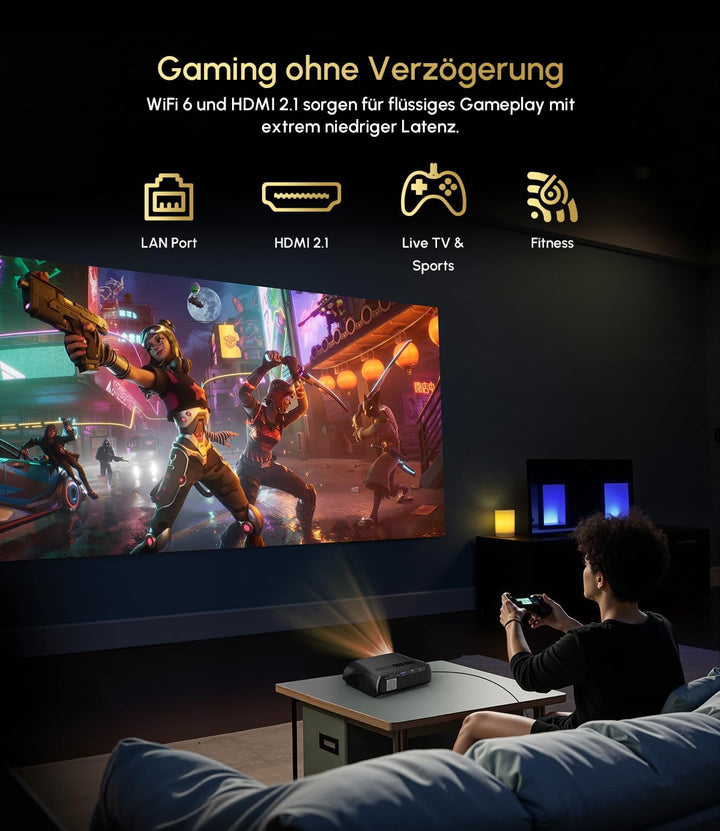 Smart 4K Beamer Tageslicht Tauglich,2200 ANSI, WiFi 6, HDMI 2.1, NFC Cast, Bluetooth 5.4, Dolby Digi