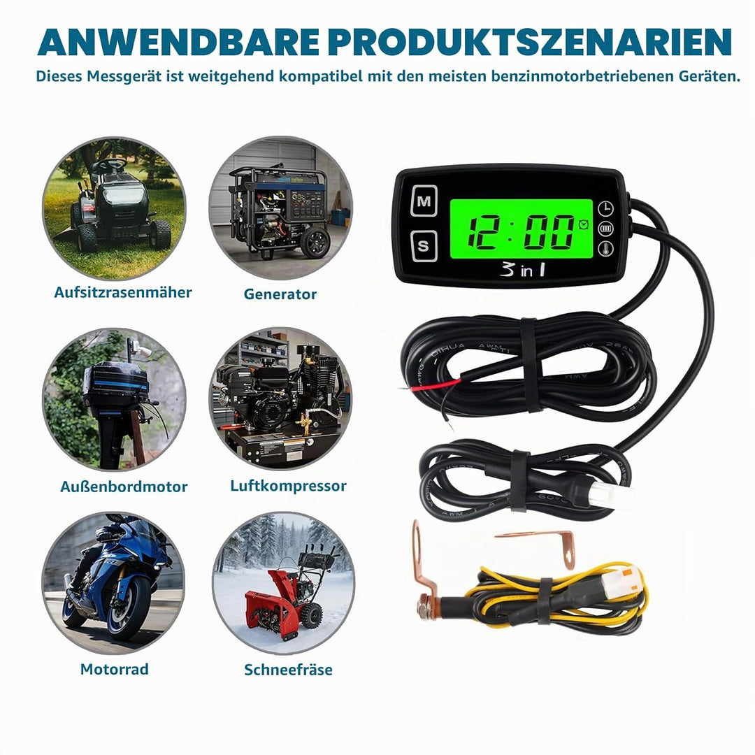 Runleader Digital LCD Motortemperaturanzeige Voltmeter, programmierbare Warnmeldung, Uhranzeige, Aus