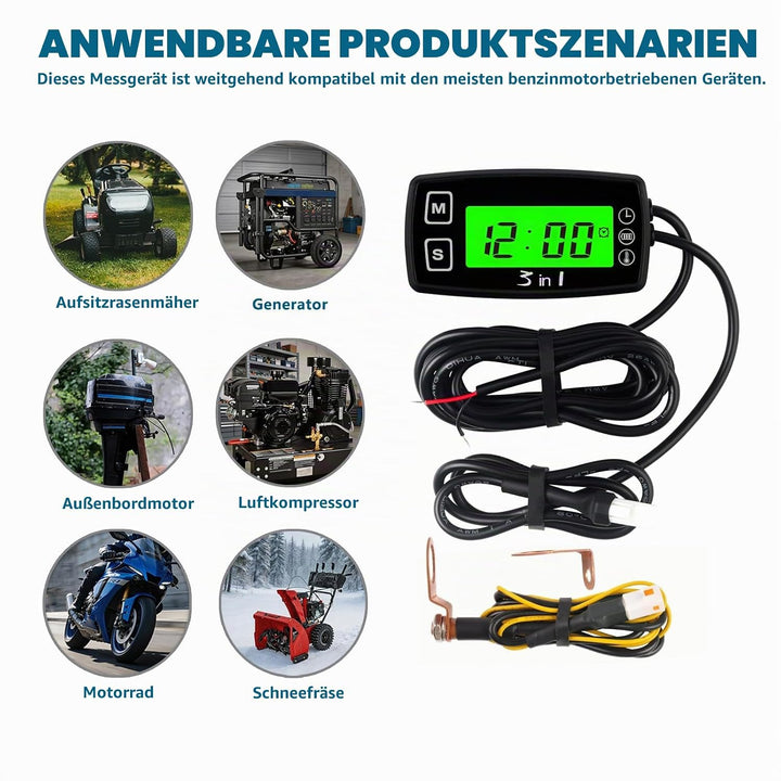 Runleader Digital LCD Motortemperaturanzeige Voltmeter, programmierbare Warnmeldung, Uhranzeige, Aus