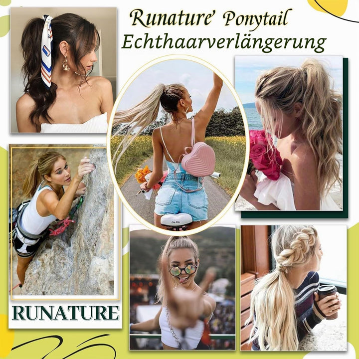 RUNATURE Echthaar Zopf Schwarz 45cm Gerade Echte Haare Ponytail Extensions Echthaar Schwarz Glatt Me
