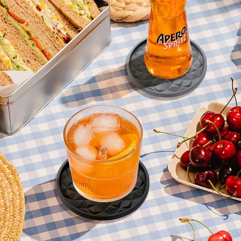 Silikon-Untersetzer mit Halterung, Getränkeuntersetzer für heisse oder kalte Getränke, verdickt, rut