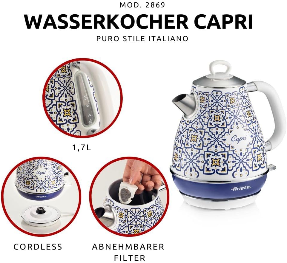 Ariete Wasserkocher 2869, Capri ‎blau und Weiss, ‎blau und Weiss