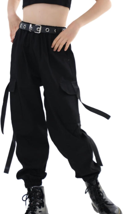 Kinder Cargo Hose Elastische Taille Jogger Hose für Jungen Mädchen Street Hip Hop… Schwarz 134-140,