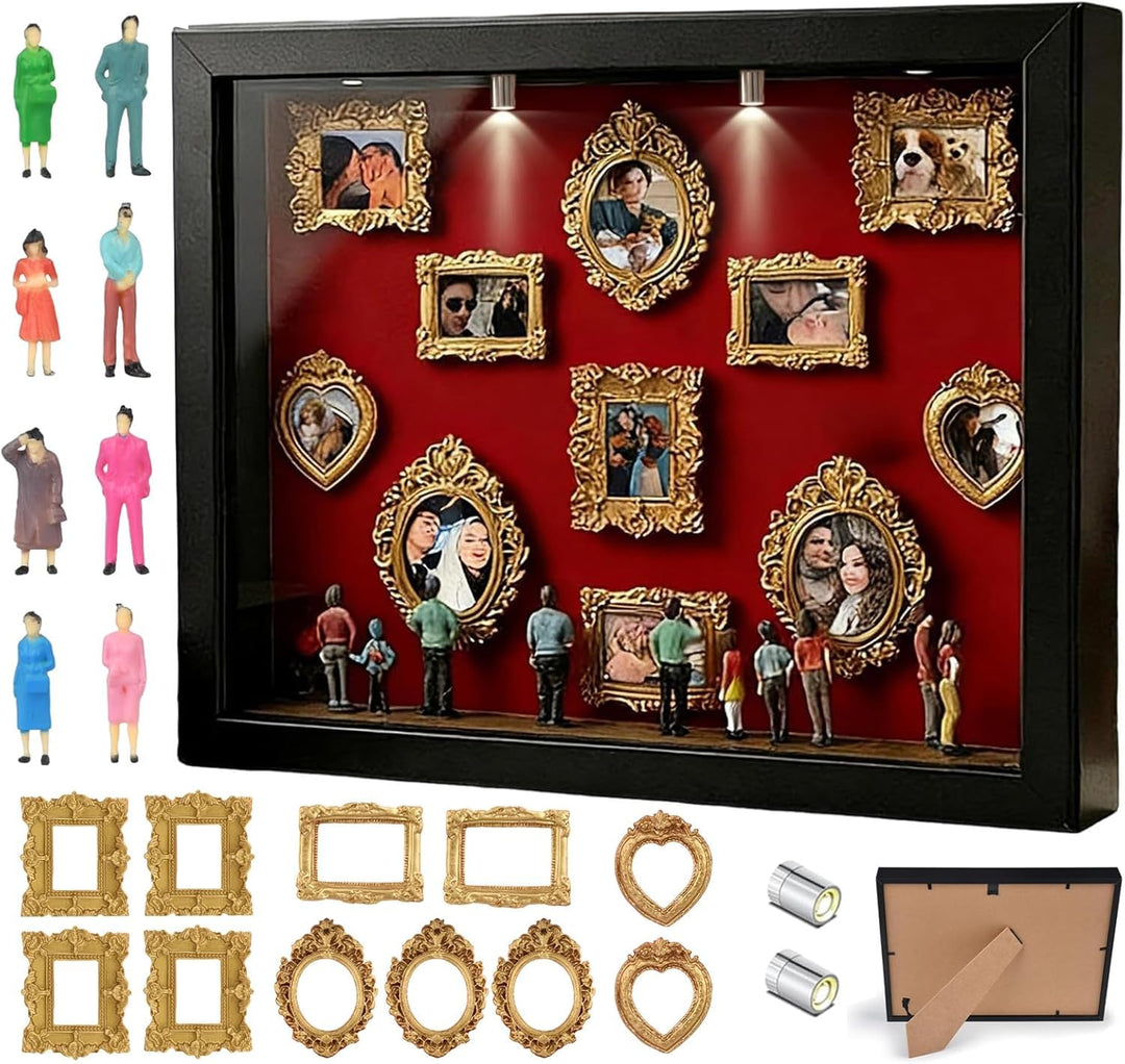Pipihome DIY Mini Museum Bilderrahmen, Mini Figuren Menschen Museum Silhouette Box mit LED Licht & G
