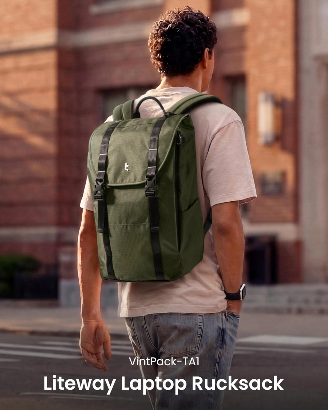 tomtoc Laptop Rucksack, 22L Vintage Tagesrucksack für 13-16 Zoll Laptops, Leicht & Wasserabweisend,