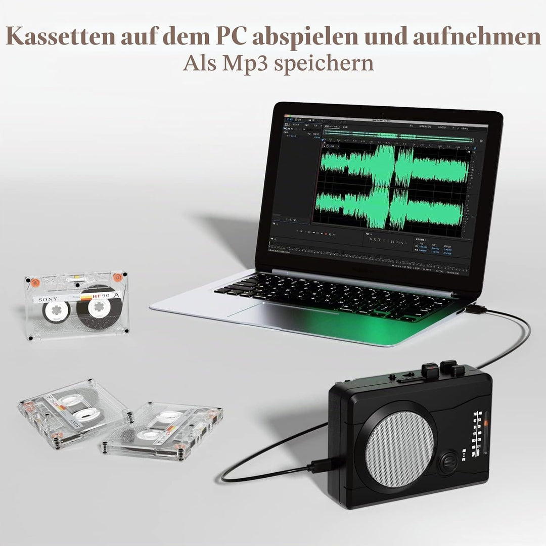 DIGITNOW!Kassettenrekorder USB Kassetten Digitalisieren mit Lautsprecher &amp; Mikrofon, Radio FM/AM,Enc