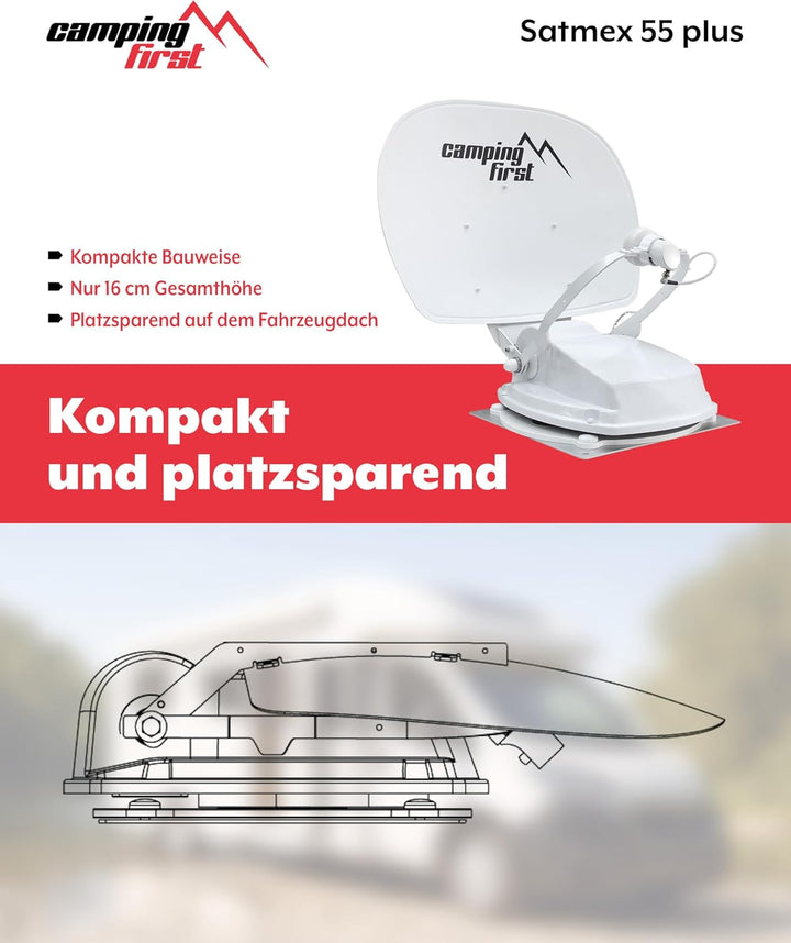 Satmex 55 Plus – Vollautomatische Sat-Antenne (Montage auf dem Wohnmobil, nur 16 cm Höhe, Bluetooth,