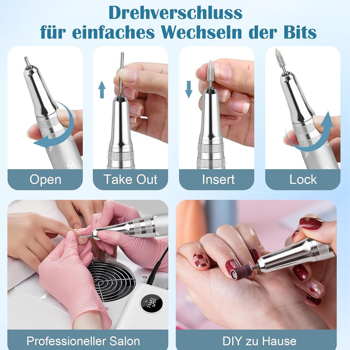 Nagelfräser 35000RPM für Gelnägel, Wiederaufladbarer Elektrischer Nagelfräser mit LED-Anzeige, Tragb