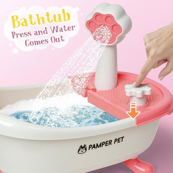 Einhorn Geschenke für Mädchen, Spielzeug Einhorn Kuscheltier mit Drück-Wasser-Badewanne & Waschbaren