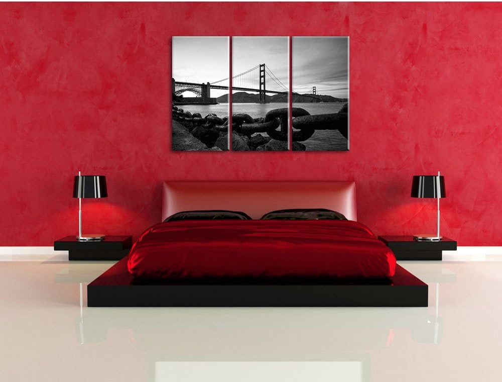 Pixxprint Golden Gate Bridge / 3-Teilig/Gesamtmass 120cm Leinwandbild bespannt auf Holzrahmen/Wandbi