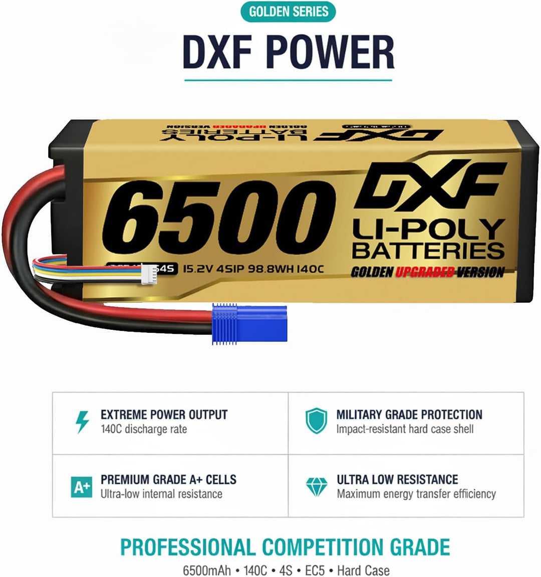 DXF Hochvolt, 4S, 6500mAh, 15,2 V, 140C, Hardcase mit EC5 Spina per 1:8 Scala RC Auto, Multi-Rotor,